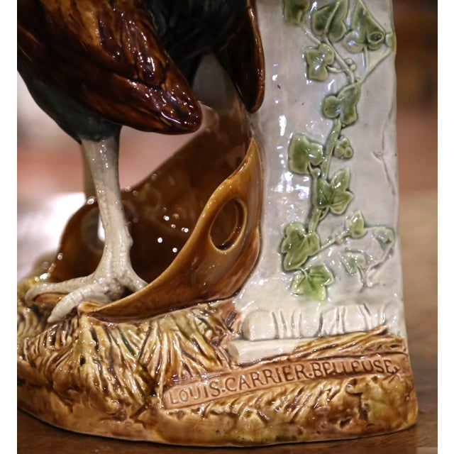 Blue 19th Century French Barbotine Rooster Vase by Louis Carrier-Belleuse For Sale - Image 8 of 14