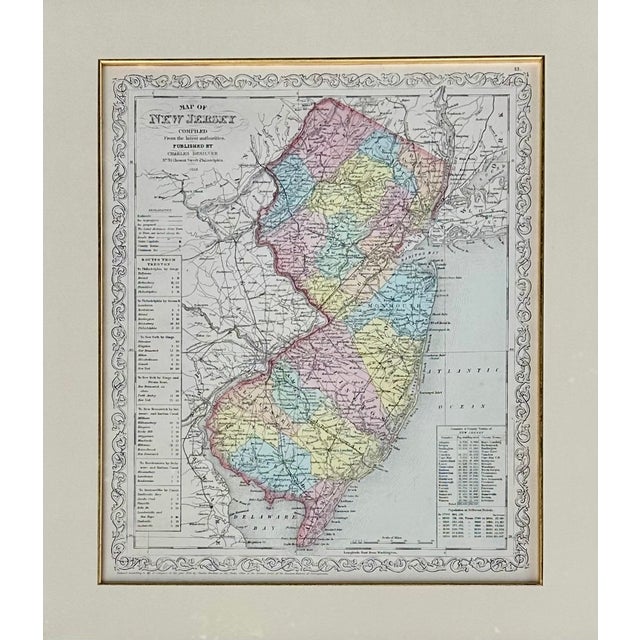 Original engraving by Charles Desilver's New General Atlas, 1859. The map features colored counties, railroads, roads,...