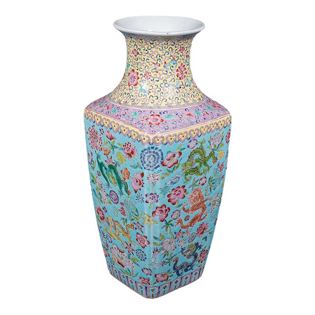 Vintage Famille Rose Display Vase, Oriental, Ceramic, Flower Urn, Art Deco, 1940 For Sale