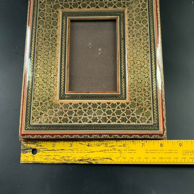 Gold Pair of Vintage Persian Khatamkari Micro-Mosaic Geometric Photo Frames For Sale - Image 8 of 14