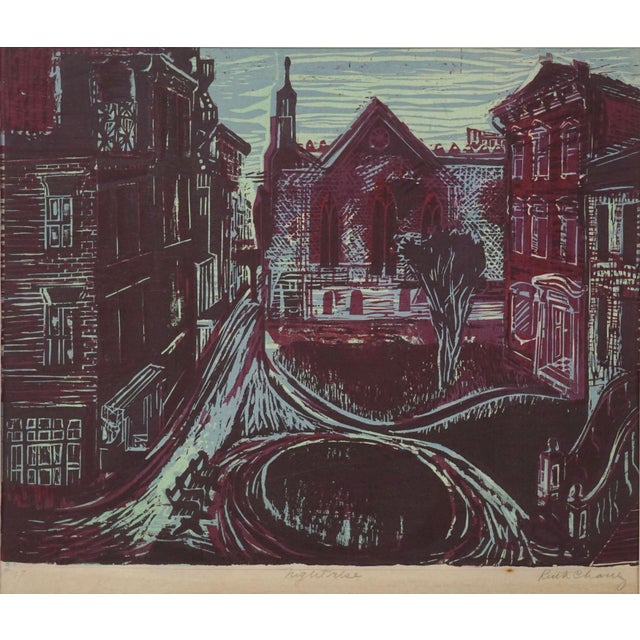 Bold woodblock serigraph by Ruth Chaney (American, 1908-1973). Numbered (#17), titled, signed, and dated along the bottom...