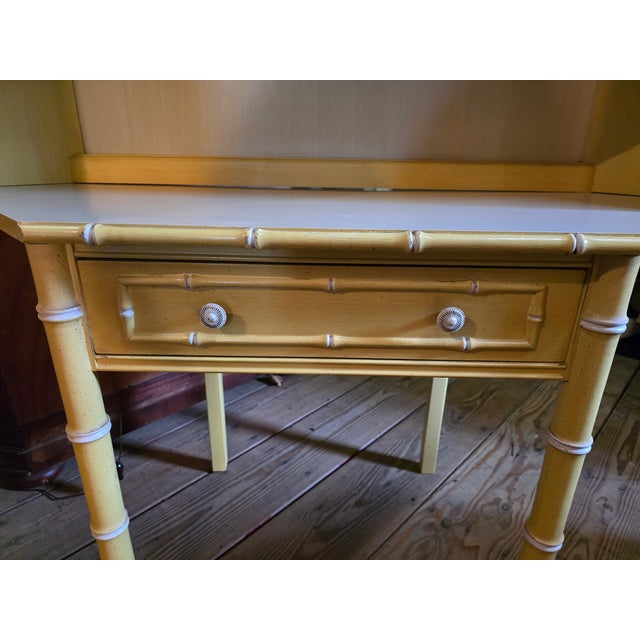 Yellow Thomasville Allegro Mid-Century Modern Faux Bamboo Corner Desk Set With Chair For Sale - Image 8 of 17