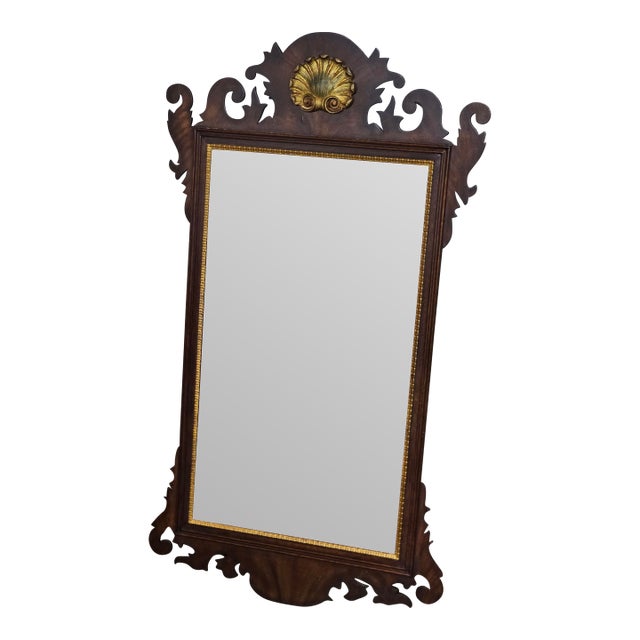 Late 20th Century Henkel Harris Mahogany Chippendale Shell Mirror Looking Glass #29 Stain For Sale
