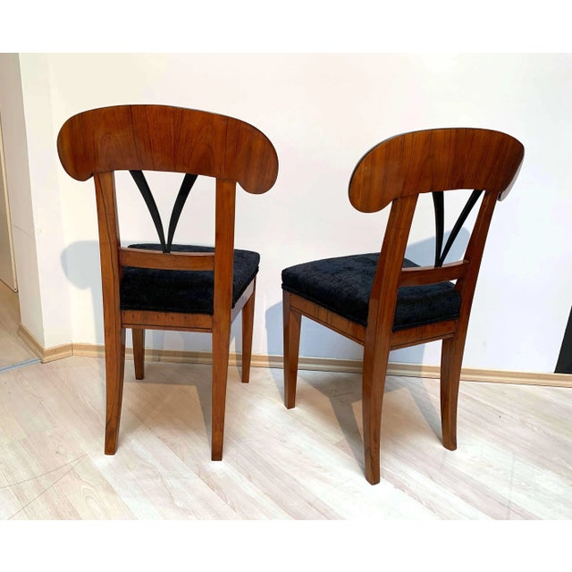 Black Set of Pair of Biedermeier Shovel Chairs, Walnut, Ink Painting, South Germany, 1830s For Sale - Image 8 of 18
