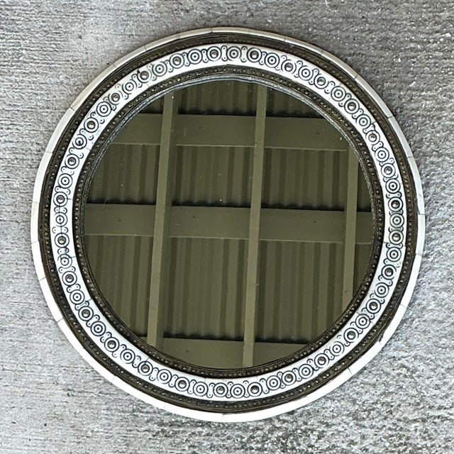 Vintage Round Inlaid Wood Wall Mirror For Sale - Image 11 of 12