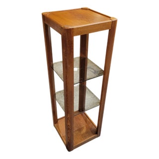 Danish Modern C1970s Teak Pillar Plant Stand Uldum Mobler Denmark With Smoke Gray Glass Shelving For Sale