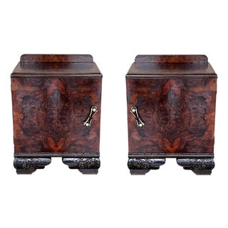 Early 20th Century Pair of Art Deco Side Cabinets or Nightstands with Ebonized Base For Sale