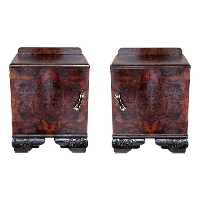 Early 20th Century Pair of Art Deco Side Cabinets or Nightstands with Ebonized Base For Sale