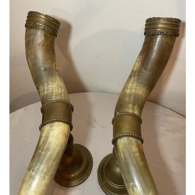 Huge Pair of Antique Bronze Mounted Read Horn Cornucopia Decor Statues Garniture For Sale - Image 16 of 16