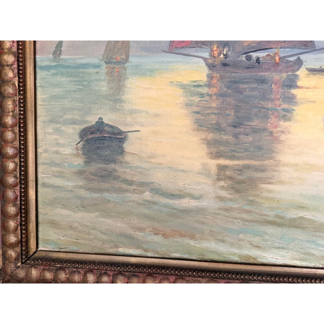 Signed 1920 Antique Maritime Sailboat Oil Painting in Ornate Painted Frame For Sale - Image 14 of 18