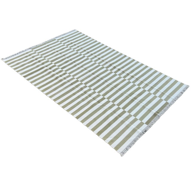 Not Yet Made - Made To Order Handmade Cotton Area Rug Vegetable Dyed Olive Green and White Up Down Striped Rug-8'x10' For Sale - Image 11 of 11