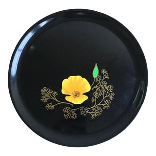 Mid 20th Century Mid-Century Modern Couroc Inlaid Golden Poppy Orange Flower Resin Plate Tray For Sale