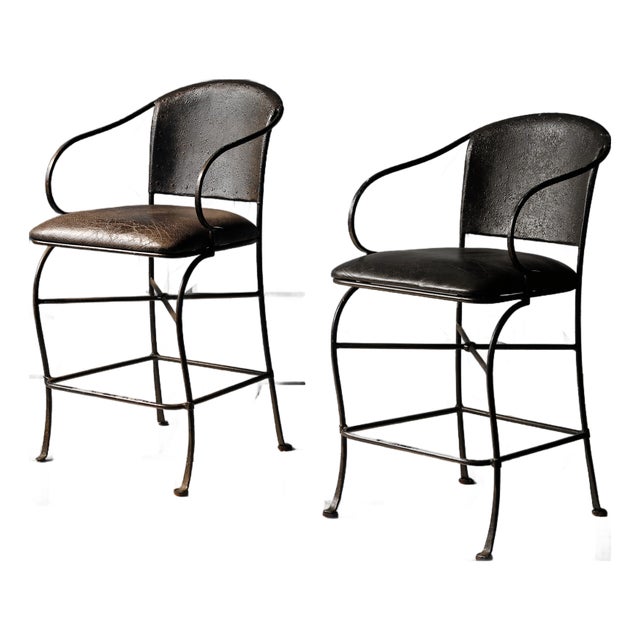 Iron and Faux Leather Stools For Sale