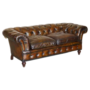 Antique Victorian Chesterfield Tufted Brown Leather Sofa with Feather Filled Cushions