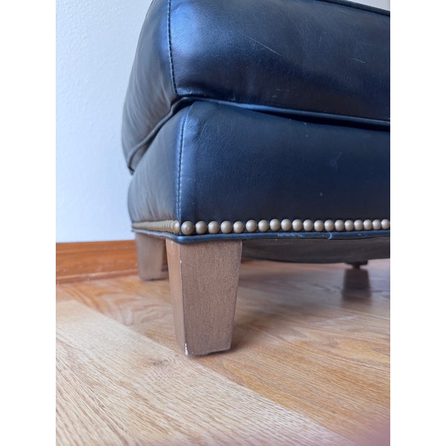 A beautifully crafted, custom-ordered ottoman by LEE Industries, upholstered in the manufacturer’s premium, now-...