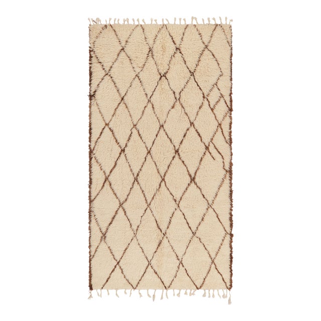 Vintage Moroccan Rug, Beige With Brown Diamond Geometric Patterns - Rug & Kilim For Sale