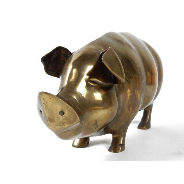 Mid-Century Modern Vintage Brass Hog Sculpture Bank For Sale - Image 3 of 6