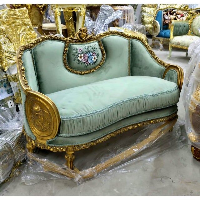 Transform your home with the timeless elegance of this magnificent French Louis XVI-inspired grand sofa, expertly...
