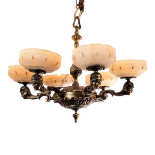 1930's Egyptian Revival Bronze & Alabaster Chandelier For Sale
