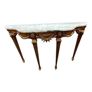 Late 20th Century Gold Gilt French Marble Top Console Sofa Table For Sale