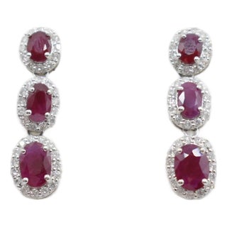 Late 19th Century Ruby and Diamond Dangle Earrings- 2 Pieces For Sale