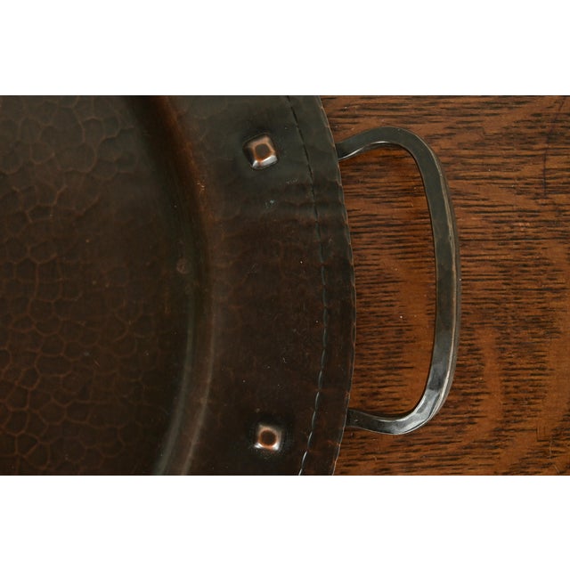 Roycroft Arts & Crafts Hammered Copper Large Handled Tray For Sale - Image 9 of 13