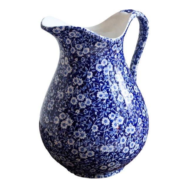 Early 20th Century Blue Calico Large Pitcher For Sale
