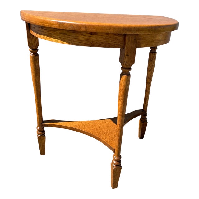 Antique Handmade Solid Oak 2 Tier Half Moon Demilune Hallway Entry Table For Sale