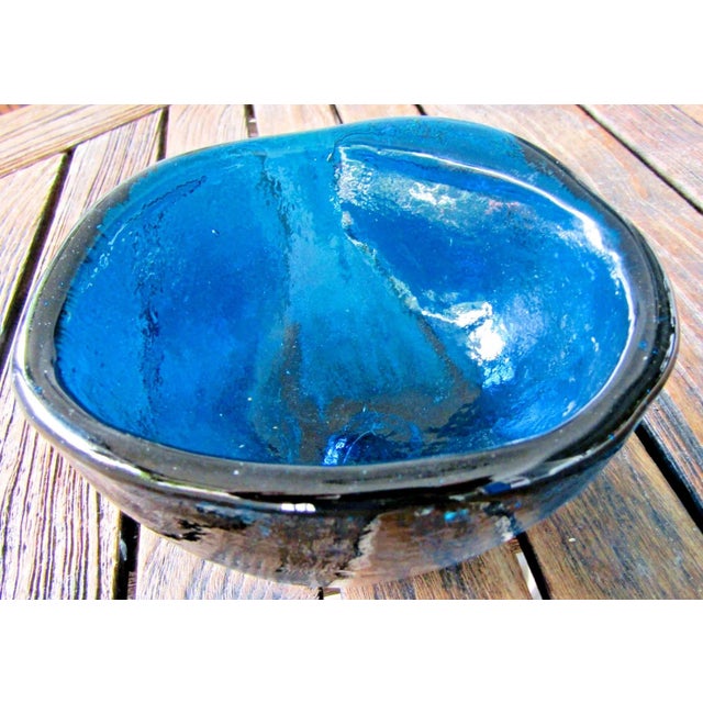 1950s Italian Mid-Century Blue Glass Free Form Bowl 1950s Attributed to Murano For Sale - Image 5 of 11