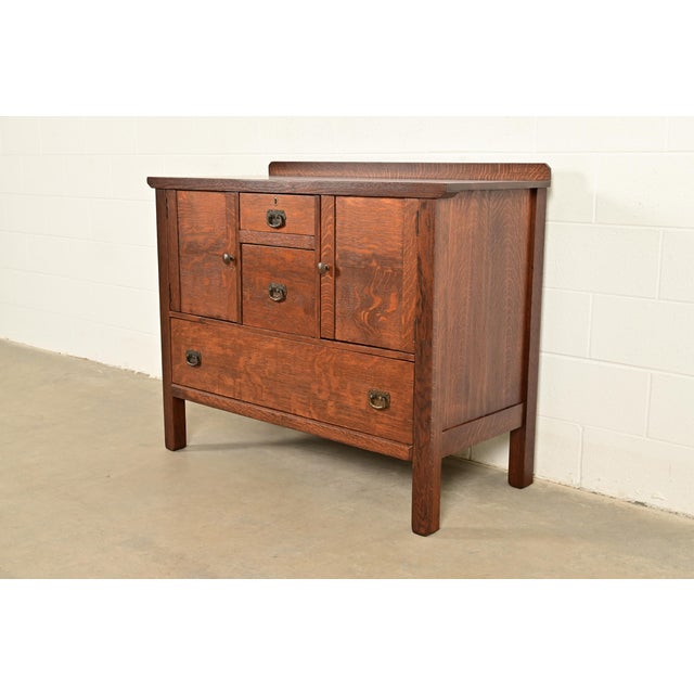Mission Lifetime Furniture Antique Mission Oak Arts & Crafts Sideboard, Newly Refinished For Sale - Image 3 of 14
