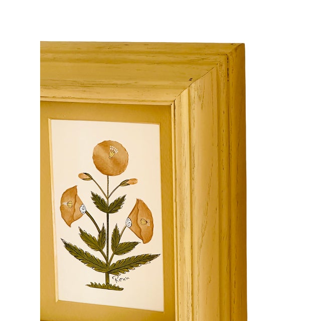 Hand-Painted Jaipuri Brown and Green Floral Motif Painting in Hand-Painted Frame For Sale - Image 4 of 4