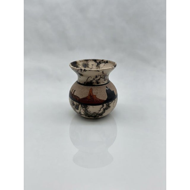 Rustic 1980s Southwestern Horsehair Pottery Small Vase With Hand-Painted Desert Landscape For Sale - Image 3 of 7