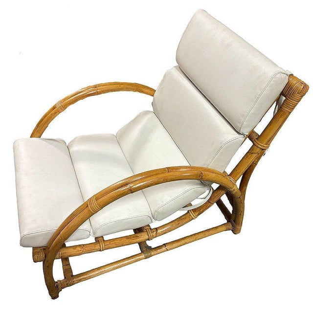 Mid-Century Modern Restored MCM Rattan Double-Strand Half Moon Arm Lounge Chair For Sale - Image 3 of 10