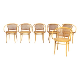 Bauhaus Bentwood Webbing Rattan Chairs, Netherlands, 1980s, Set of 5 For Sale