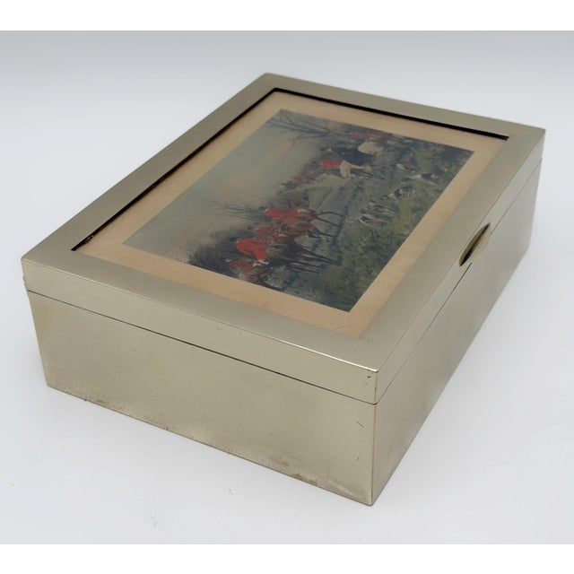 Vintage English Hunt Scene Silver Plate and Glass Humidor or Trinket Box For Sale In West Palm - Image 6 of 12