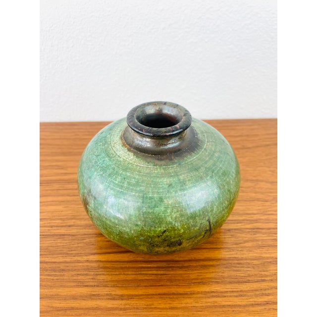 Green Vintage 1970s Handmade Stoneware Studio Pottery Green Vase For Sale - Image 8 of 9