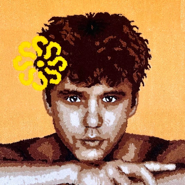 Contemporary Cedric Vu "28" Acrylic Yarn Self Portrait, Tufted Textile, Male Figure, Warm Orange, Contemporary California Textile Art, Pop Art, 2025 For Sale - Image 3 of 8