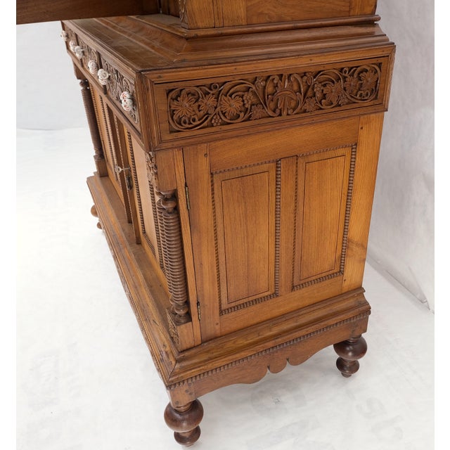 Solid Carved Teak Antique Two Part Cupboard Cabinet with Unique Feature For Sale - Image 9 of 11