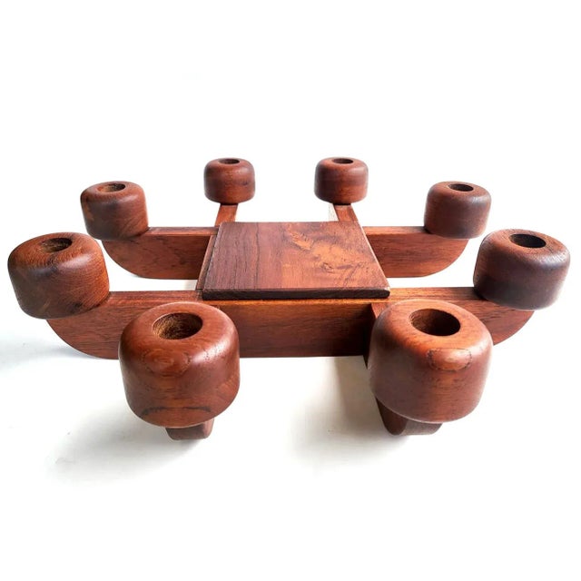 Mid-Century Modern Mid 20th Century Interlocking Teak Wood Candelabra For Sale - Image 3 of 10