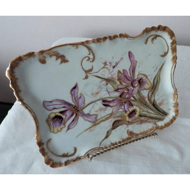 Late 19th Century Antique Art Nouveau Limoges Haviland & Co France Porcelain Hand Painted Purple Iris Tray 1888 1896 For Sale - Image 5 of 8