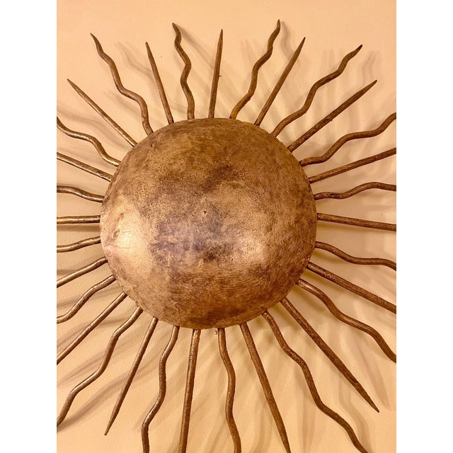 Spanish Solar Crown Sunburst Wall Light in Gilt Metal, 1950s For Sale - Image 3 of 10