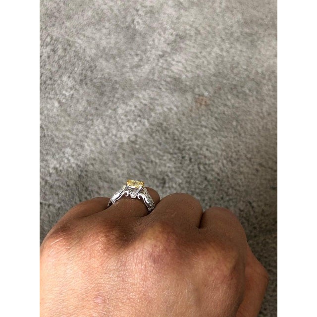 0.87 Carat Natural Fancy Yellow Diamond Engagement Ring 14 Karat White Gold, Size 7 For Sale In Los Angeles - Image 6 of 7