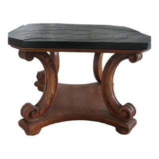 Mid 20th Century Henredon Slate Top Accent Table With Carved Oak Scroll Base For Sale