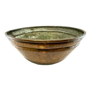 Antique Italian Hand-Hammered Copper Bowl With Verdigris Patina For Sale