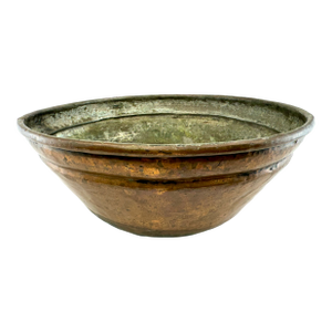 Antique Italian Hand-Hammered Copper Bowl With Verdigris Patina