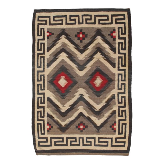 Vintage Navajo Oriental Handmade Wool Red, Black & Ivory Rug For Sale