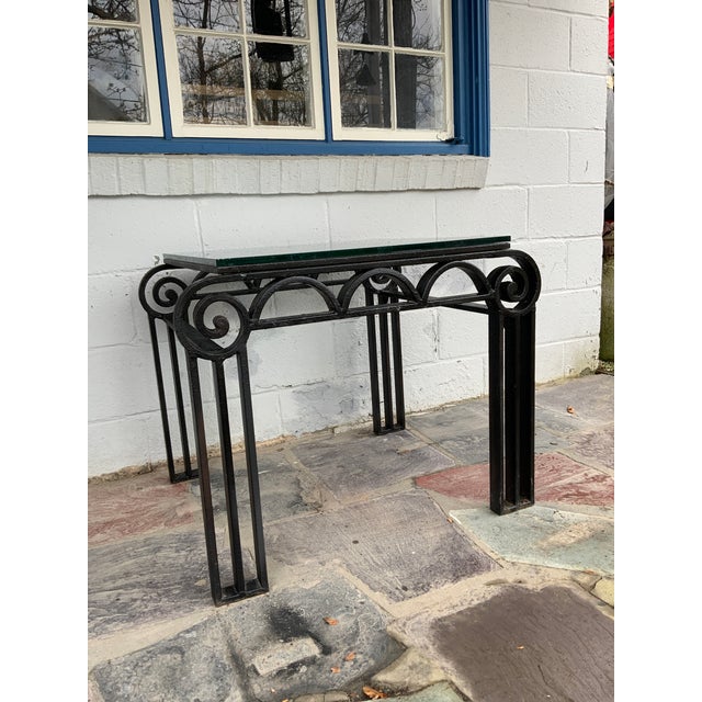 French 1920s Deco Style Cast Iron Glass Top Table For Sale - Image 3 of 10
