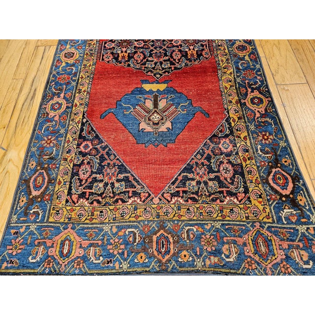Persian Vintage Persian Bidjar Gallery Rug, Hand-Knotted Wool, Geometric Pattern, Carnelian Red & Blue, 5x9 For Sale - Image 3 of 18