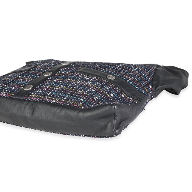 Animal Skin Navy Lambskin & Multicolor Tweed Girl Bag For Sale - Image 7 of 7