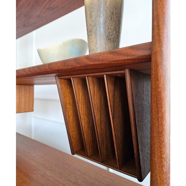 Brown Mid-Century Teak Bookcase with Pull-Out Writing Desk, 1960s For Sale - Image 8 of 18